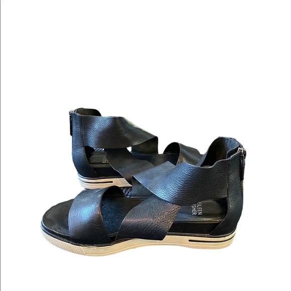 EILEEN FISHER Black tumbled leather sport platform sandals Size 6.5 - Picture 4 of 9